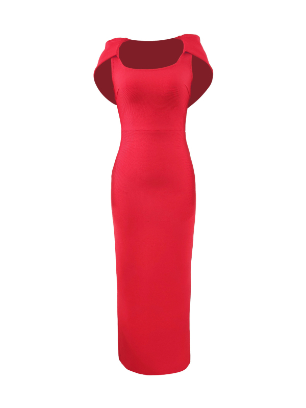 Bodycon haljina, europsko-američkog stila, bez rukava, kvadratni ovratnik, visok struk s pojasom, dugačak kroj
