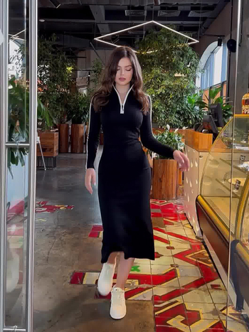 Bodycon haljina s V izrezom, duge rukave, Color Block, poliester