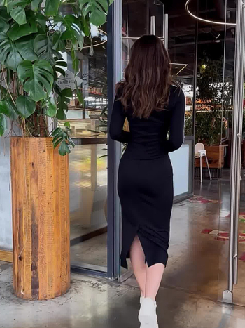 Bodycon haljina s V izrezom, duge rukave, Color Block, poliester
