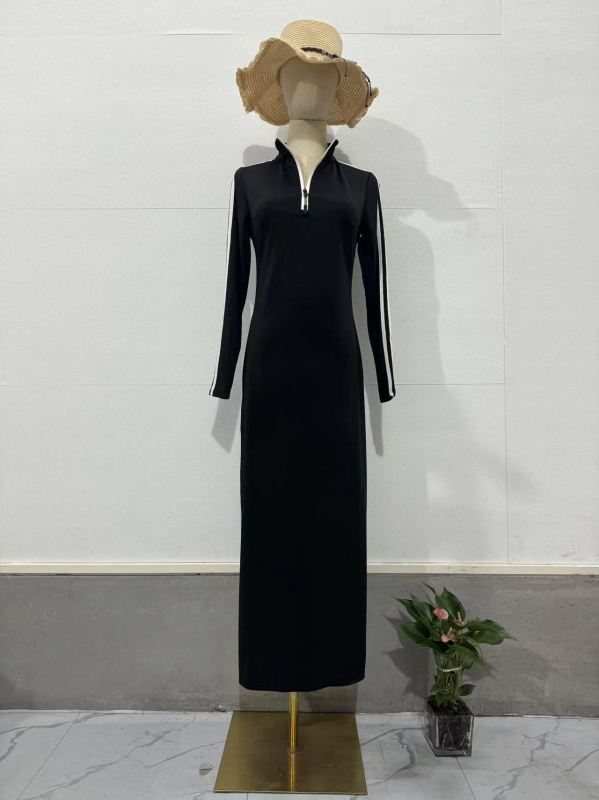 Bodycon haljina s V izrezom, duge rukave, Color Block, poliester