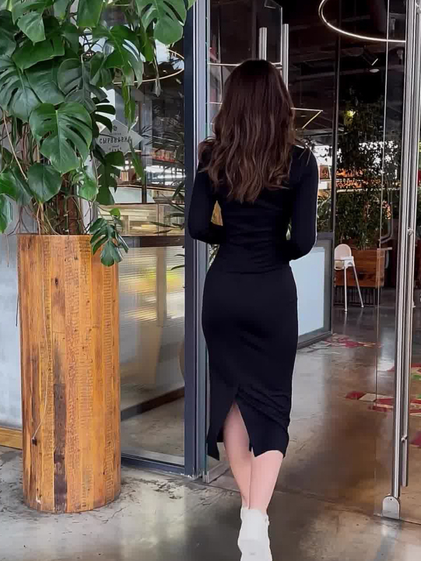 Bodycon haljina s V izrezom, duge rukave, Color Block, poliester