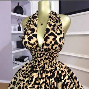 Halter haljina s leopard printom, srednja duljina, slim fit, poliester