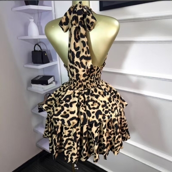 Halter haljina s leopard printom, srednja duljina, slim fit, poliester