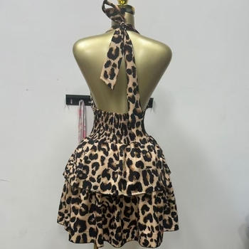 Halter haljina s leopard printom, srednja duljina, slim fit, poliester