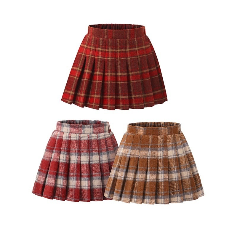 Детска пола с плисиран дизайн, каре от вълнена смес, есенно-зимна дебелина, за деца на възраст 3–8 години