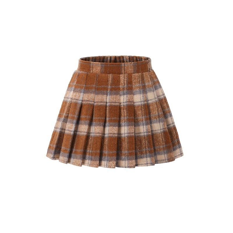 Детска пола с плисиран дизайн, каре от вълнена смес, есенно-зимна дебелина, за деца на възраст 3–8 години