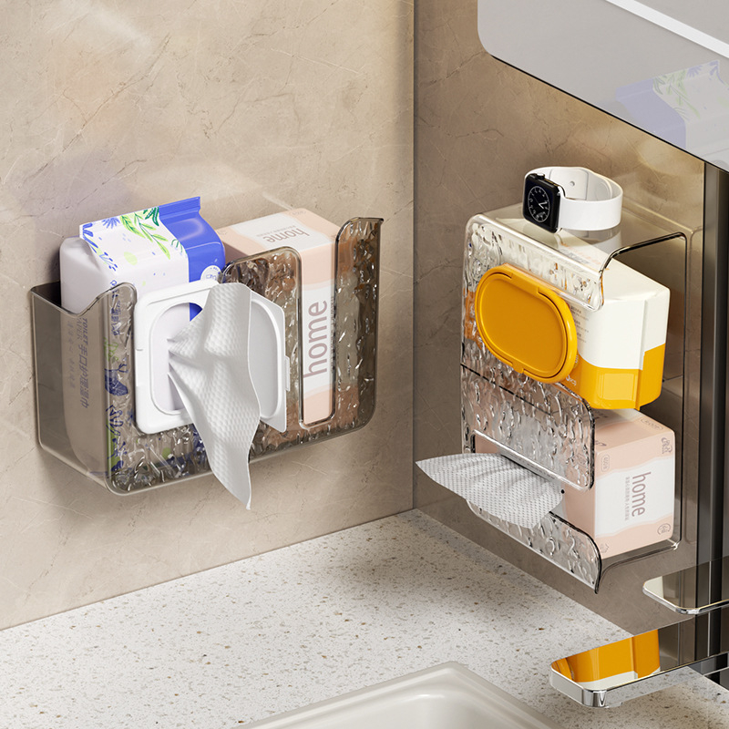 Fali nedves törlőkendő tároló – fúrás nélkül, PET anyag, 56 darabos készlet, többfunkciós, modern minimalista kialakítás