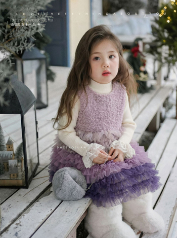 Детска рокля – сладък и свеж стил, пухкава пола, 100% полиестер, за деца 3–8 г., зима 2025, Large and Small Rolls