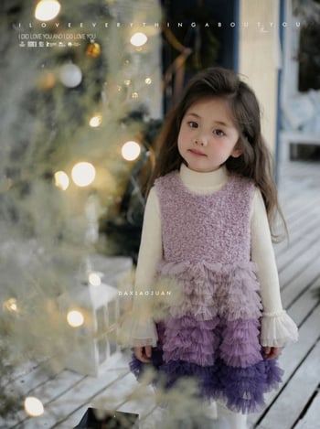 Детска рокля – сладък и свеж стил, пухкава пола, 100% полиестер, за деца 3–8 г., зима 2025, Large and Small Rolls