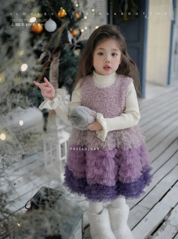 Детска рокля – сладък и свеж стил, пухкава пола, 100% полиестер, за деца 3–8 г., зима 2025, Large and Small Rolls