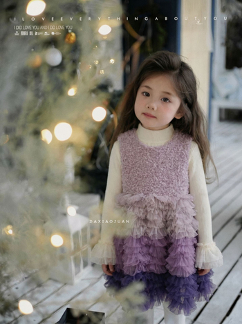 Детска рокля – сладък и свеж стил, пухкава пола, 100% полиестер, за деца 3–8 г., зима 2025, Large and Small Rolls