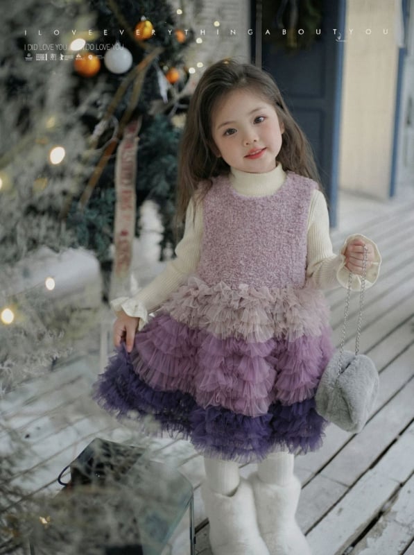 Детска рокля – сладък и свеж стил, пухкава пола, 100% полиестер, за деца 3–8 г., зима 2025, Large and Small Rolls