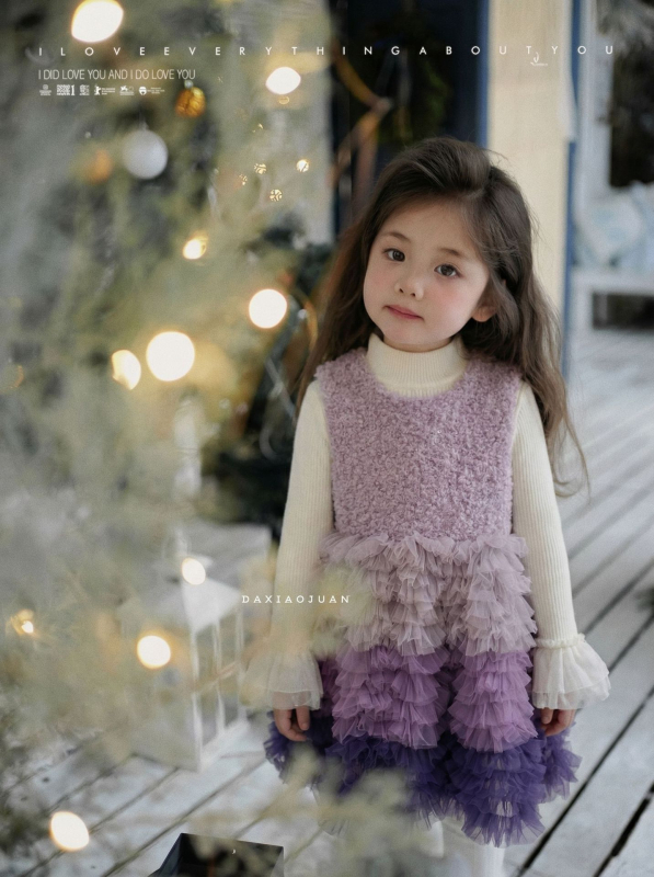 Детска рокля – сладък и свеж стил, пухкава пола, 100% полиестер, за деца 3–8 г., зима 2025, Large and Small Rolls