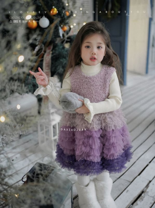 Детска рокля – сладък и свеж стил, пухкава пола, 100% полиестер, за деца 3–8 г., зима 2025, Large and Small Rolls