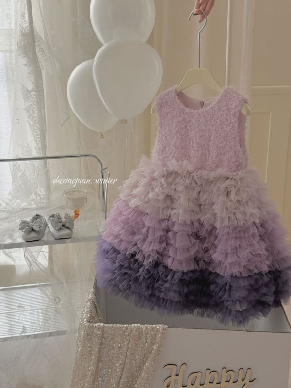 Детска рокля – сладък и свеж стил, пухкава пола, 100% полиестер, за деца 3–8 г., зима 2025, Large and Small Rolls