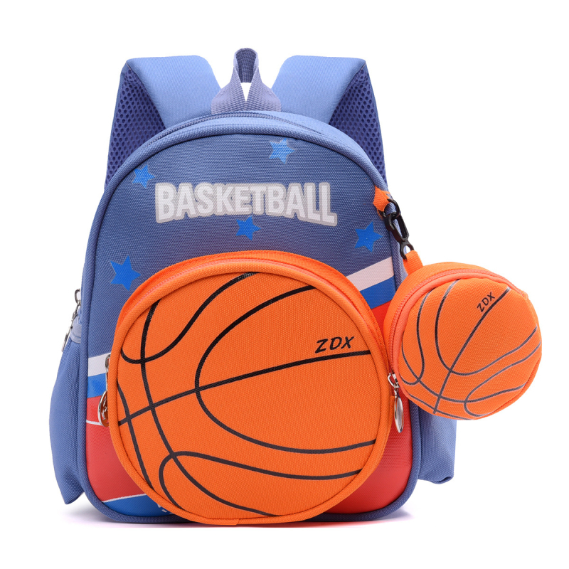 Óvodai hátizsák 3–6 éveseknek, Oxford anyagból, uniszex, légpárnás vállpántok, geometriai minta kosár- és futball motívummal