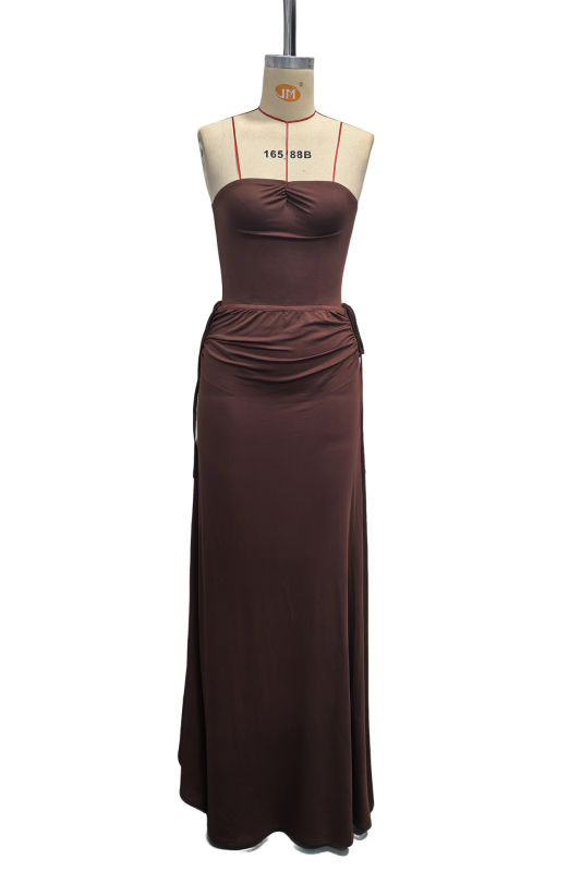 Elegantna haljina bez rukava s jednim ramenskim izrezom, Milk Silk, srednji struk, duga suknja