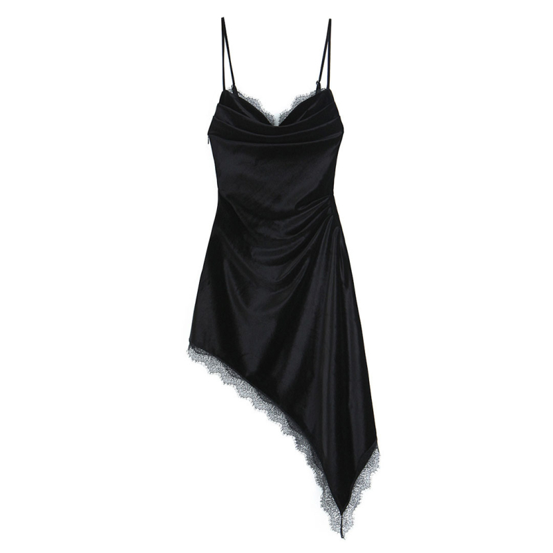 Haljina s trakama, poliester patchwork, midi duljina, srednji pojas, elegantan gradski stil