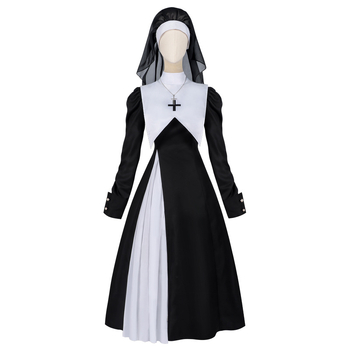 Nun cosplay ruha és hozzá tartozó szett hosszú ujjúval, retro irodalmi stílus, poliészter 95% + spandex 5%, plisírozott dizájn, téli 2022 kiadás