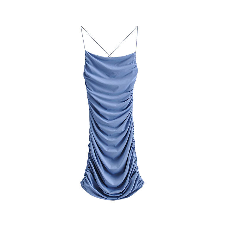 Haljina u Sling stilu, bez rukava, kratka duljina, poliester (poliester; shirring; bez rukava; sling stil; srednji pas)