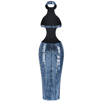 Elegantna večernja haljina s halter izrezom, uskog kroja, duga, poliester, jednobojna