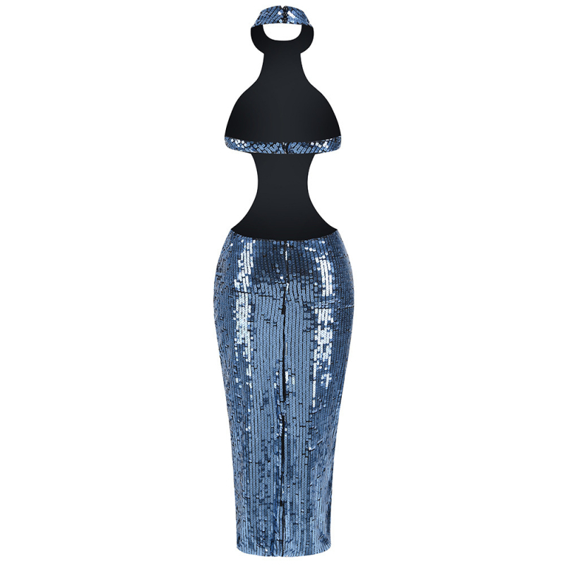 Elegantna večernja haljina s halter izrezom, uskog kroja, duga, poliester, jednobojna