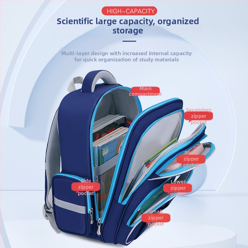 Detský školský batoh pre 6–12 rokov, ľahký, s redukciou zaťaženia a ochranou chrbtice, veľká kapacita, Oxford látka, zakrivené ramenné popruhy
