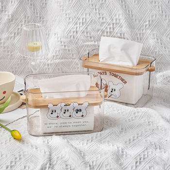 Papírzsebkendő tartó bambusz tetővel és PET átlátszó panellel, japán stílusú nappali dekoráció, modell G79518