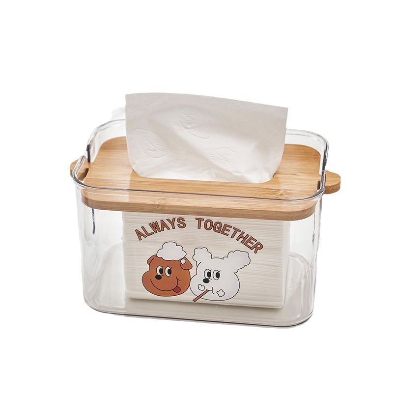 Papírzsebkendő tartó bambusz tetővel és PET átlátszó panellel, japán stílusú nappali dekoráció, modell G79518