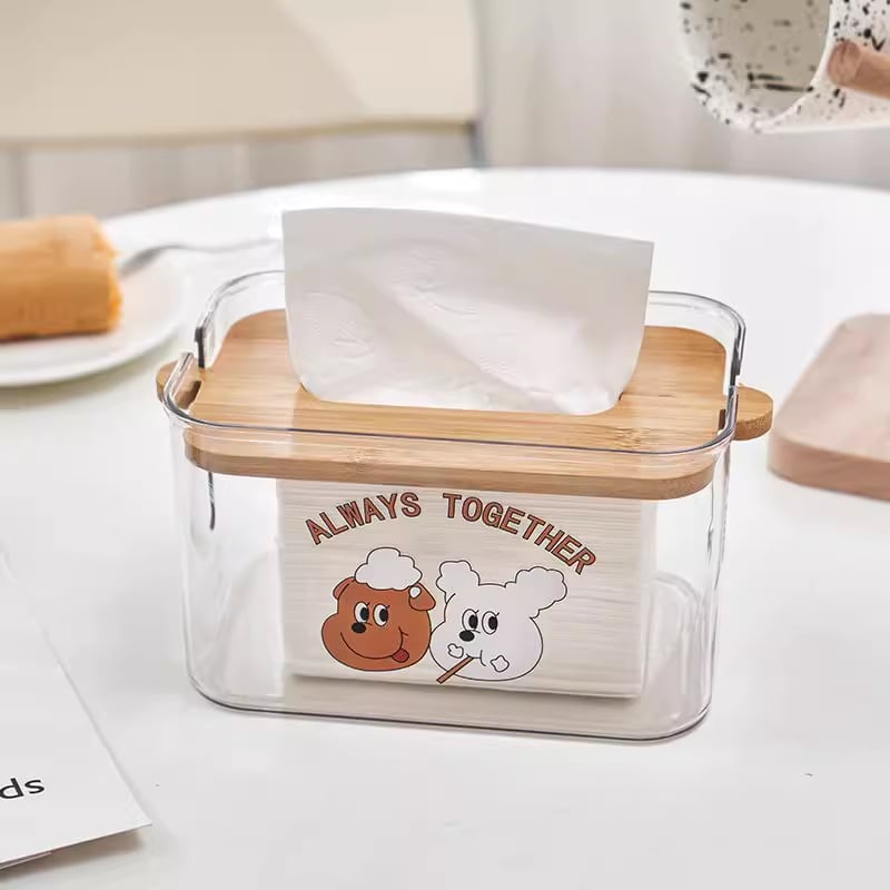 Papírzsebkendő tartó bambusz tetővel és PET átlátszó panellel, japán stílusú nappali dekoráció, modell G79518