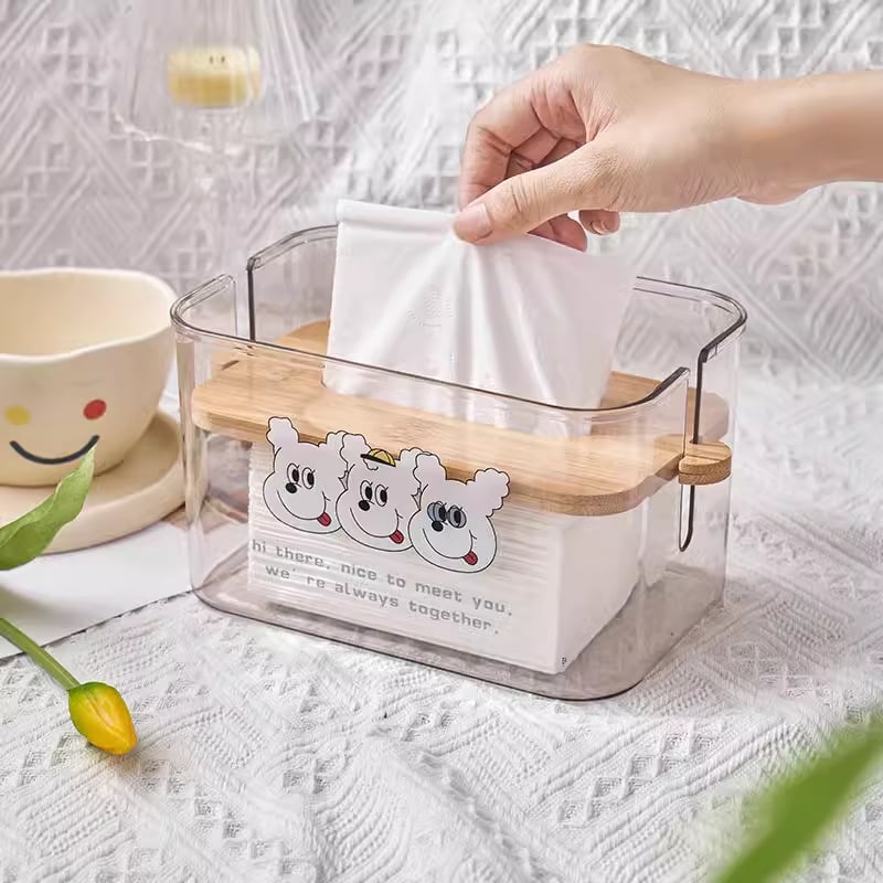 Papírzsebkendő tartó bambusz tetővel és PET átlátszó panellel, japán stílusú nappali dekoráció, modell G79518