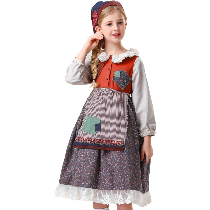 Halloween dječji kostim: haljina-služavka inspirirana Little Match Girl za dramu, europski seoski stil, poliester, za djevojčice do 17 godina, bez ovratnika
