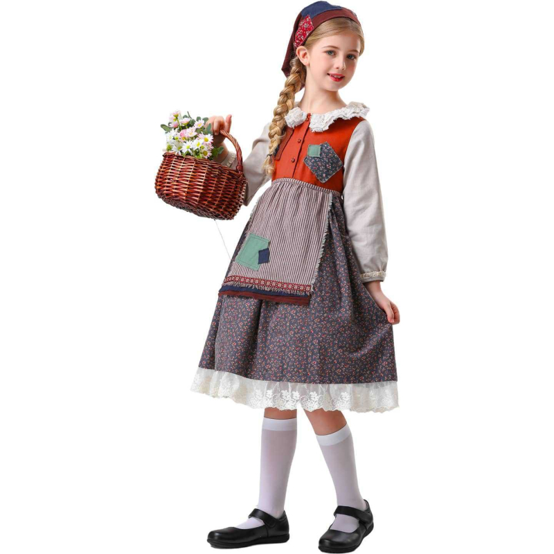 Halloween dječji kostim: haljina-služavka inspirirana Little Match Girl za dramu, europski seoski stil, poliester, za djevojčice do 17 godina, bez ovratnika