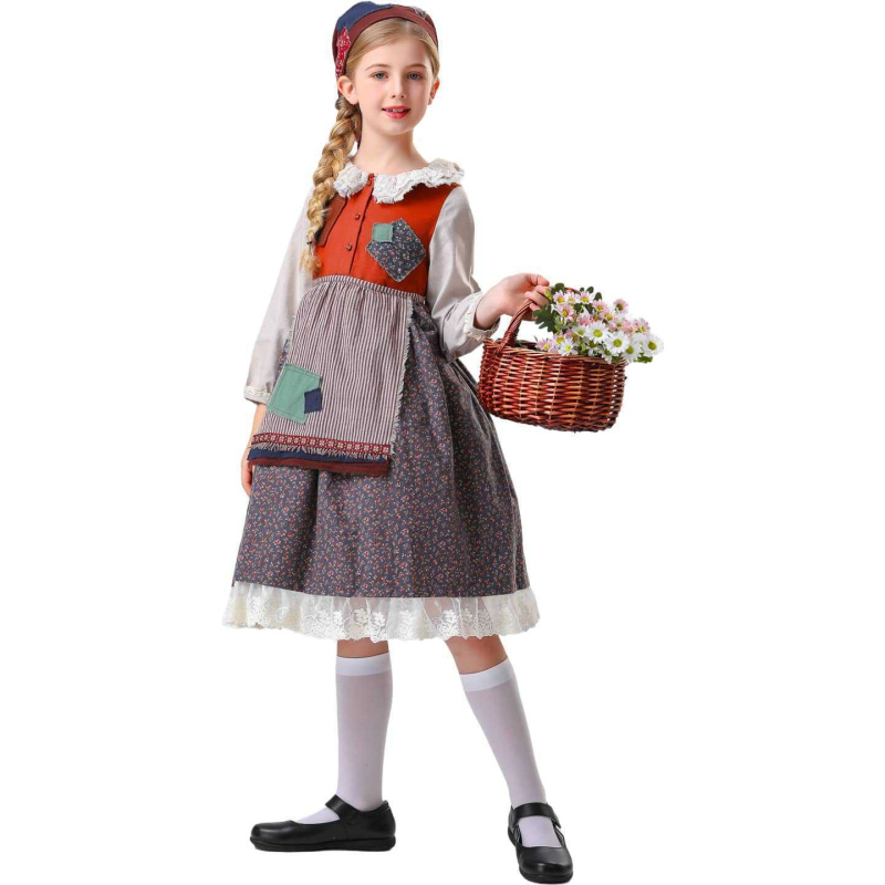 Halloween dječji kostim: haljina-služavka inspirirana Little Match Girl za dramu, europski seoski stil, poliester, za djevojčice do 17 godina, bez ovratnika