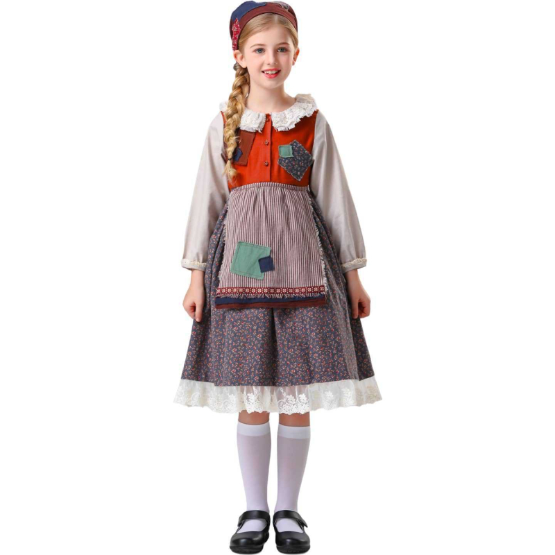 Halloween dječji kostim: haljina-služavka inspirirana Little Match Girl za dramu, europski seoski stil, poliester, za djevojčice do 17 godina, bez ovratnika