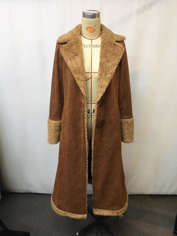 Ženski kaput od Snowflake fleece, zapadno-retro stil, dugačak kaput preko 100 cm, Turn-down ovratnik, dugi rukavi, prednje zatvaranje s dva gumba