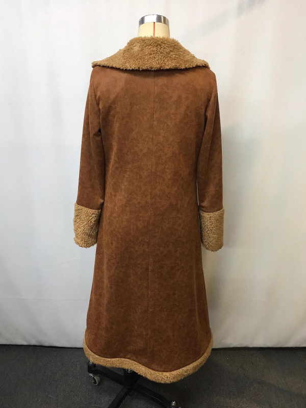 Ženski kaput od Snowflake fleece, zapadno-retro stil, dugačak kaput preko 100 cm, Turn-down ovratnik, dugi rukavi, prednje zatvaranje s dva gumba