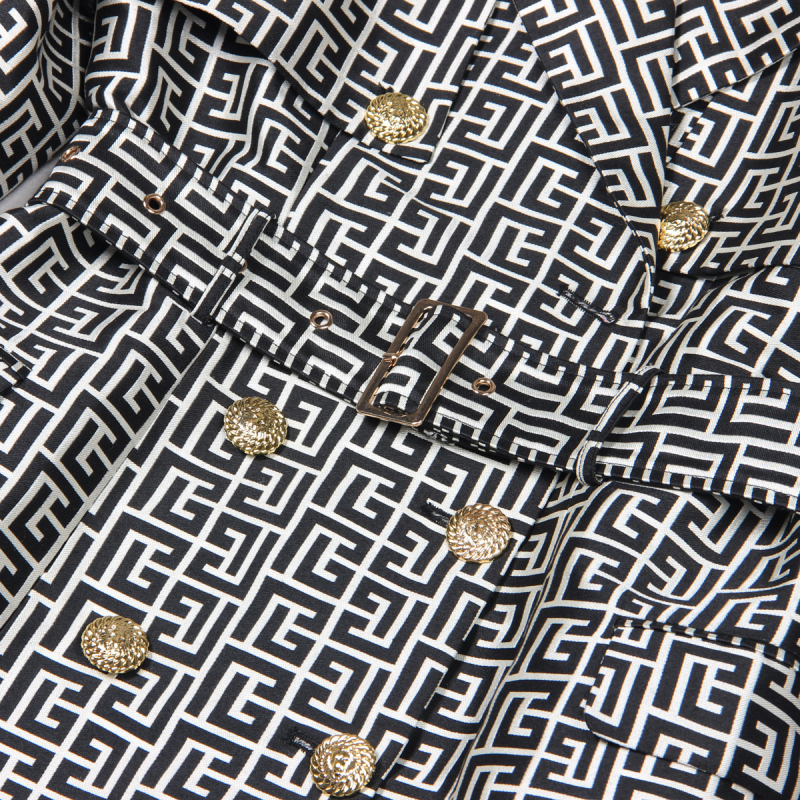 Дамско палто с жакардов колан в стил Хепбърн, средна дължина, двуредно копче, костюмна яка