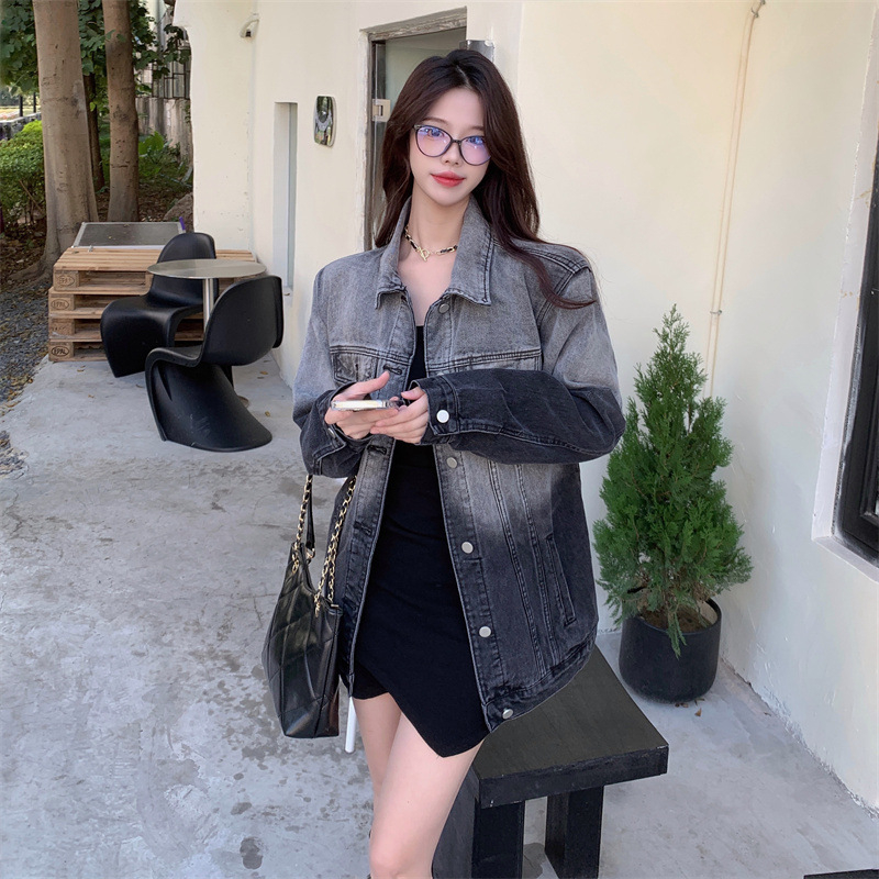 Женско дънено палто с дълги ръкави, поло яка, средна дължина, съдържание на полиестер 50–70%