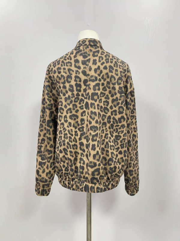 Ženski kaput s leopard printom, slobodan kroj, poliester tkanina, dugi rukavi, goler s polu-rolkom (Proljeće 2025)