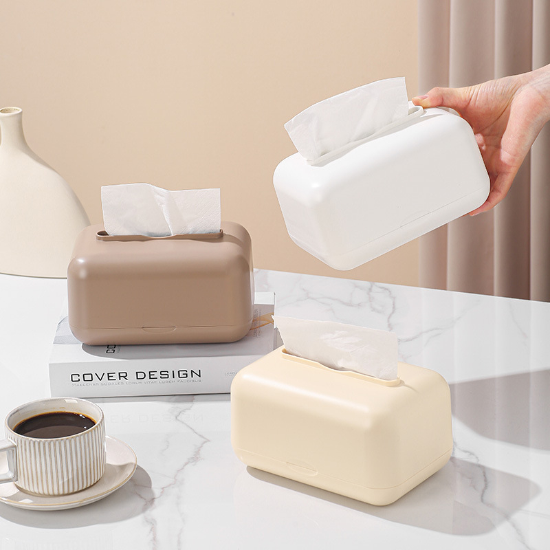 Törlőkendő doboz elasztikus tálcával – műanyag, vízálló, többfunkciós, 001-es modell, modern minimalista dizájn a nappaliba