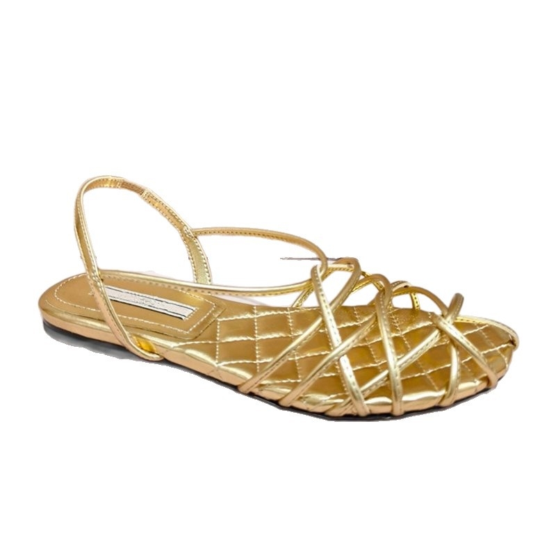 Rimske sandale s otvorenim prstom, gornji dio od Top Grain Cowhide, Wrap/Cross kaiševi, gumena potplata, ravna potplata