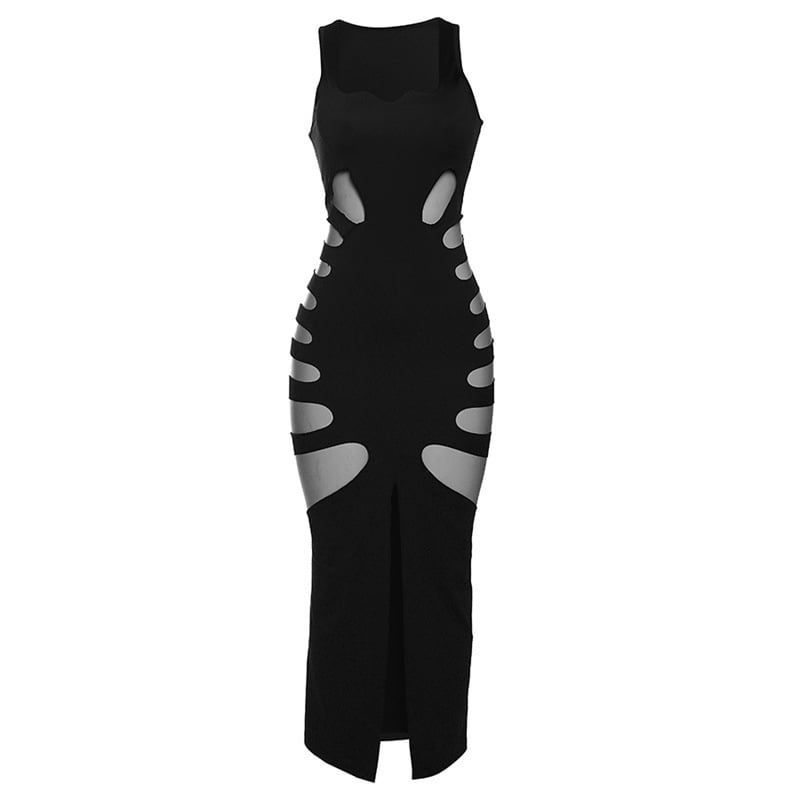 Dugačka haljina od Milk Silk, visokim strukom, A-linija, bez rukava, U-izrez