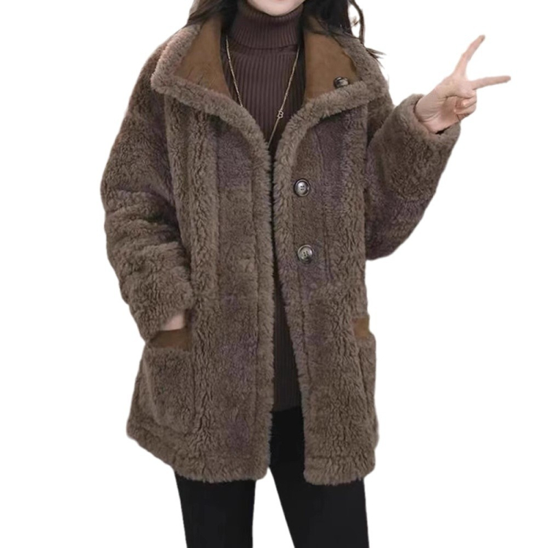 Fleeczes béléses kabát, kétoldalas szőrme, lazán szabott, középhosszú (50-65 cm), rever gallér, hosszú ujjú, poliészter 95%