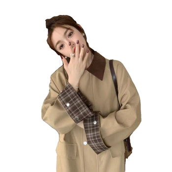 Дамско палто с поло яка, свободен силует, средна дължина, от спандекс и полиестер, закопчаване на едно копче