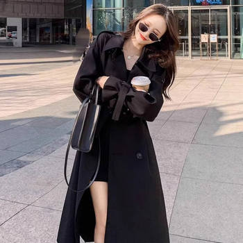 Женско палто в британски стил, средна дължина, памучно-смесен плат, копринен финиш, A-line силует