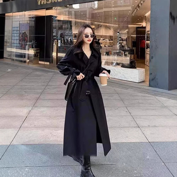 Женско палто в британски стил, средна дължина, памучно-смесен плат, копринен финиш, A-line силует