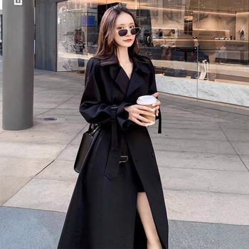 Женско палто в британски стил, средна дължина, памучно-смесен плат, копринен финиш, A-line силует