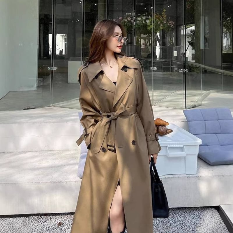 Женско палто в британски стил, средна дължина, памучно-смесен плат, копринен финиш, A-line силует