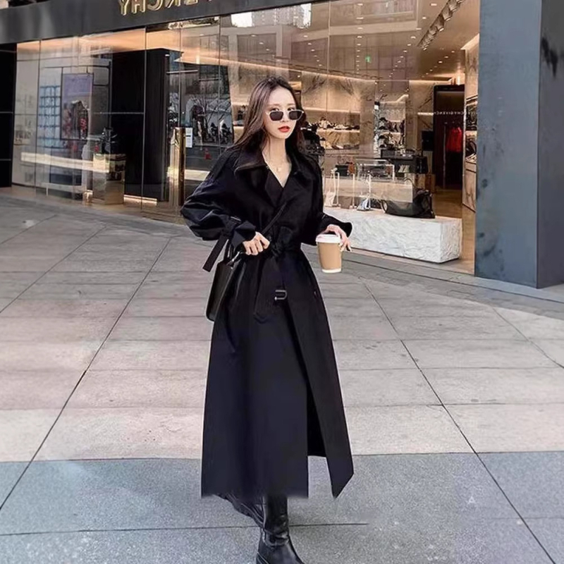 Женско палто в британски стил, средна дължина, памучно-смесен плат, копринен финиш, A-line силует